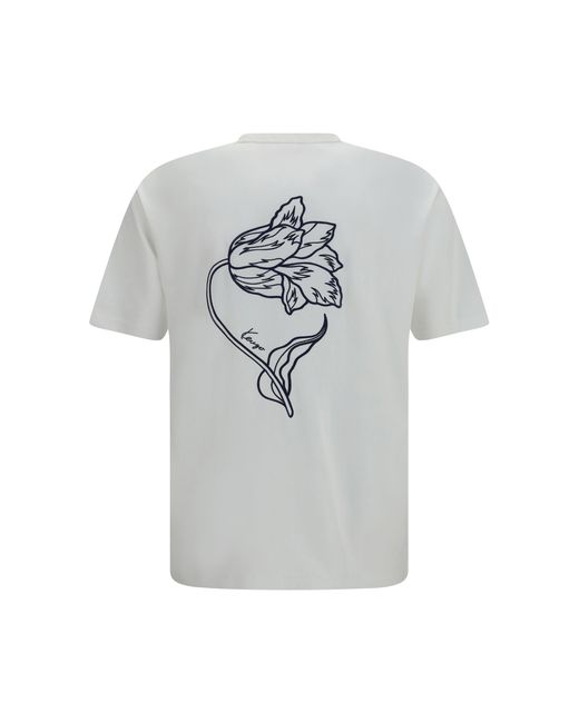 KENZO Gray Tulip Embroidered Cotton T-Shirt for men