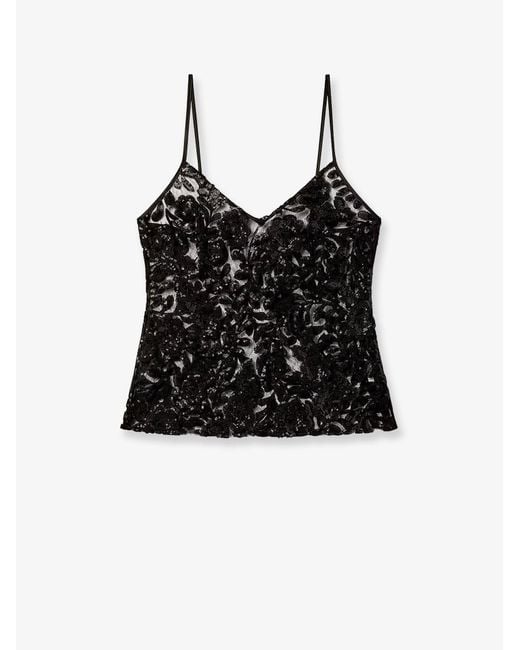Golden Goose Deluxe Brand Black Tulle Top With Sequins Embroidery