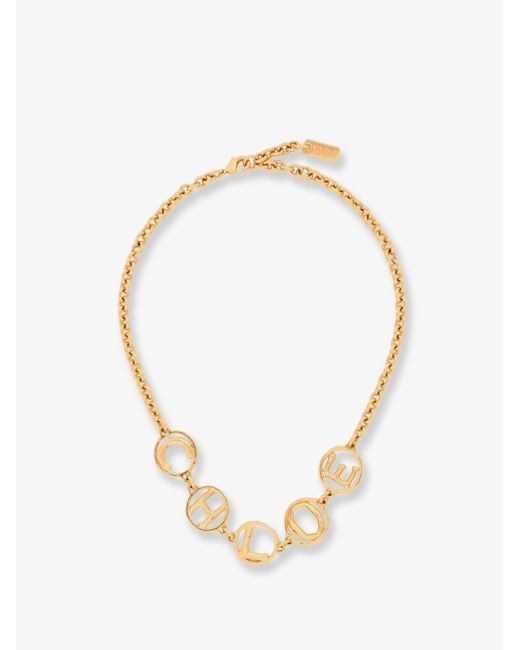 Chloé Metallic Brass Script Necklace