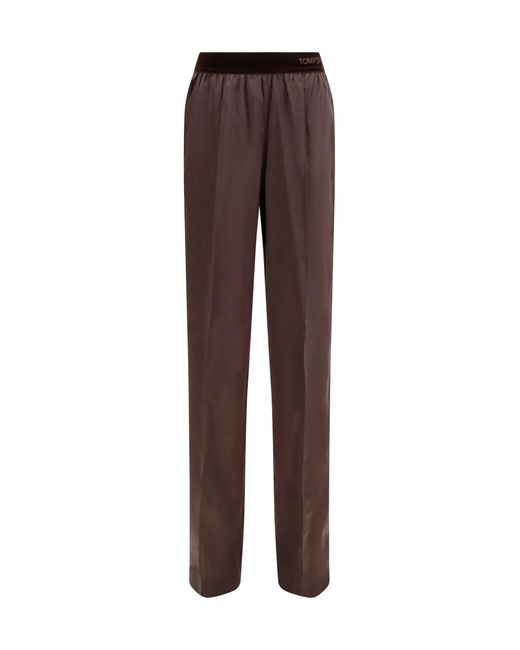Tom Ford Brown Stretch Silk Satin Pants