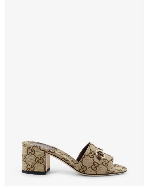 Women's Natural Gg Fabric Sandals With Metal Horsebit