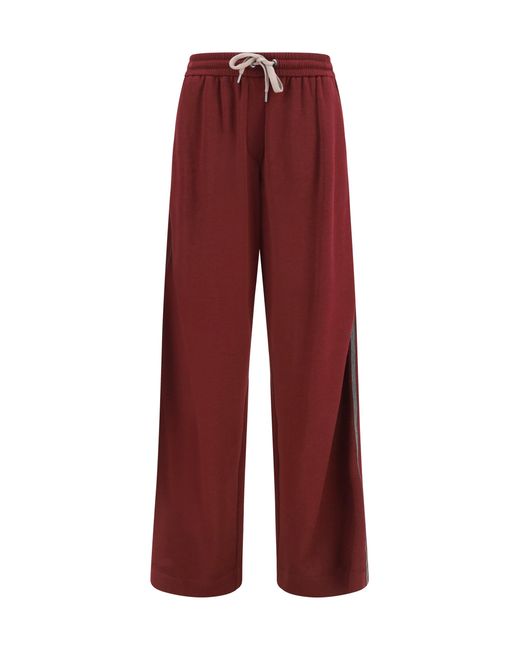 Brunello Cucinelli Red Track Pants Cotton-Silk