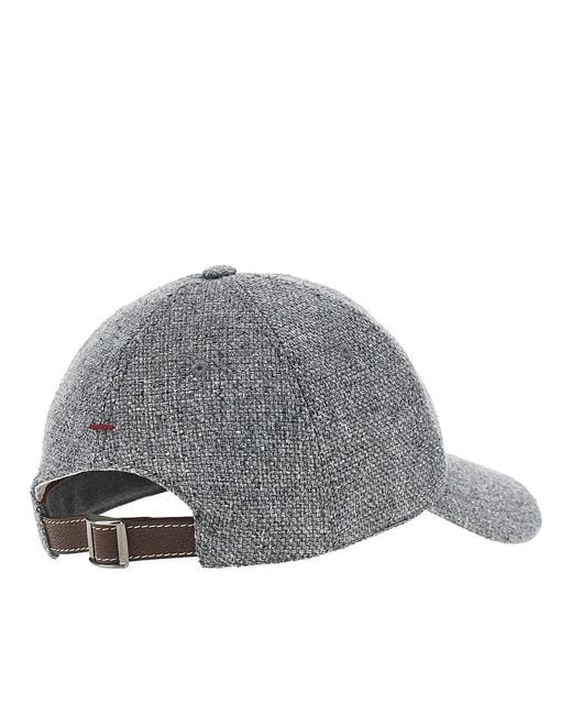 Brunello Cucinelli Gray Linen, Wool And Silk Baseball Cap for men