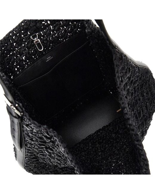 Totême Black Woven Raffia Belted Tote Bag