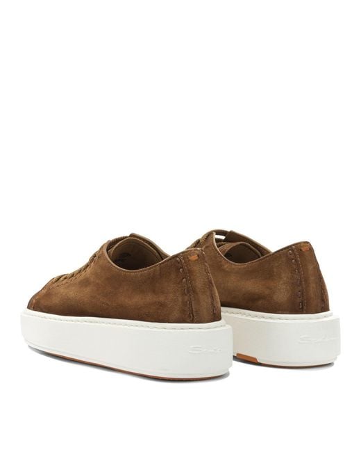 Santoni Brown Calf Leather Sneakers Slip-On