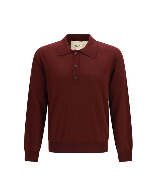 Valentino Red Wool Polo With Vlogo Embroidery for men