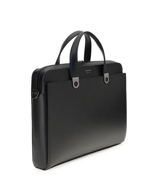 Ferragamo Black Gancini Business Handbag for men