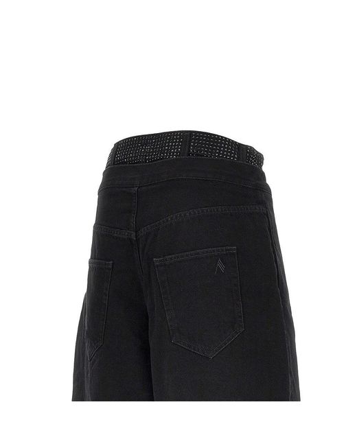 The Attico Black Cropped Denim Pants With Rhinestones