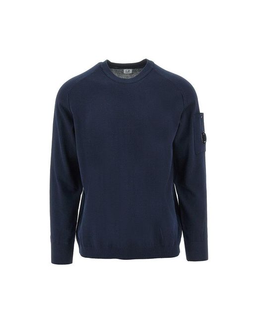 C P Company Blue Cotton Crepe Crewneck Sweater for men