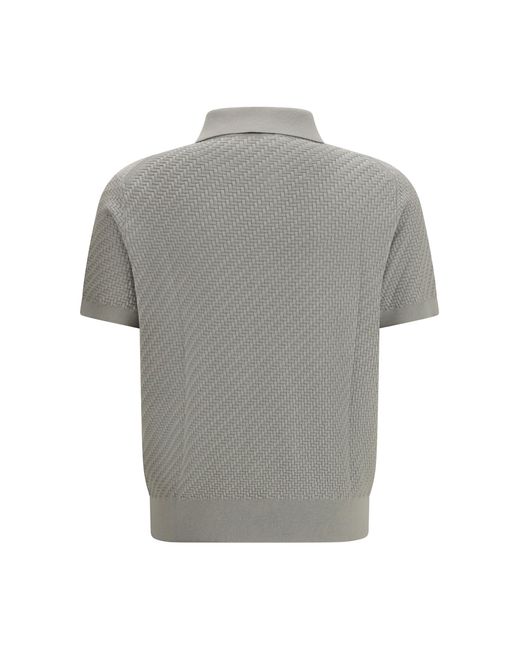 Brioni Gray Polo Shirt Woven Pattern Bitumen for men