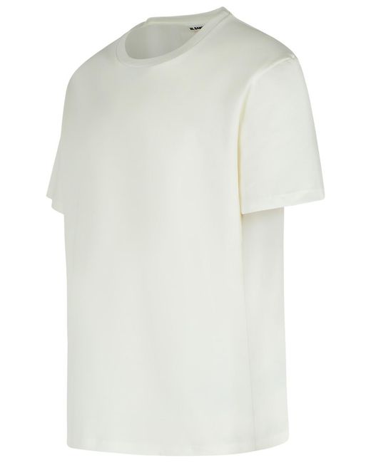 Jil Sander White Ribbed Crew Neck Cotton T-Shirt for men