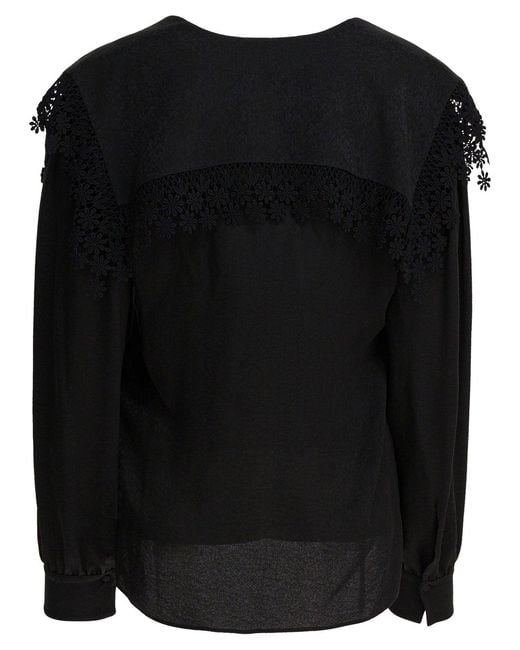 Chloé Black Blouse With Lace Collar Shirts
