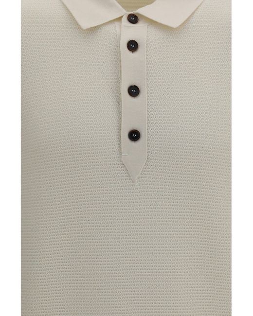 Zegna White Long-Sleeve Cashmere Polo Shirt for men