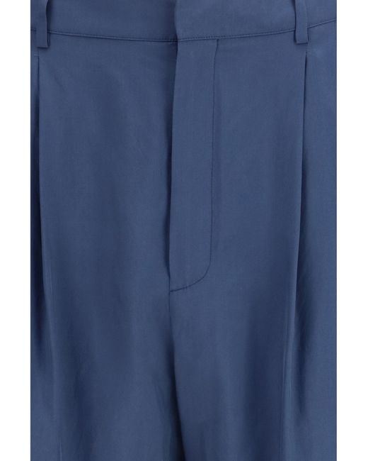 Saint Laurent Blue Tailored Pants With Habutai Silk Belt for men