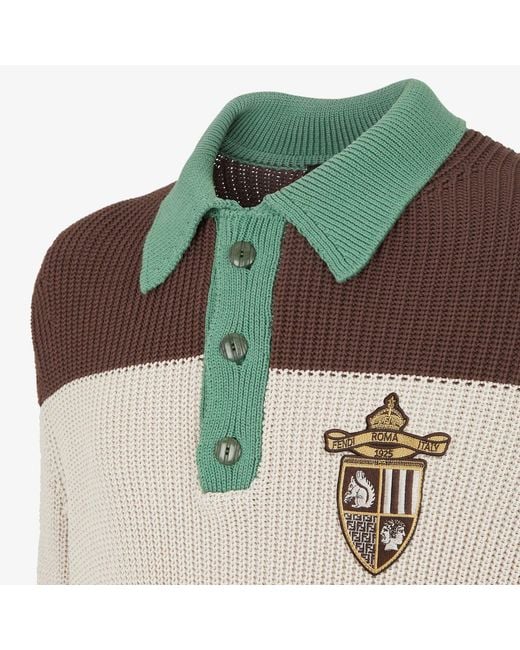 Fendi Brown Cotton Knitted Polo for men