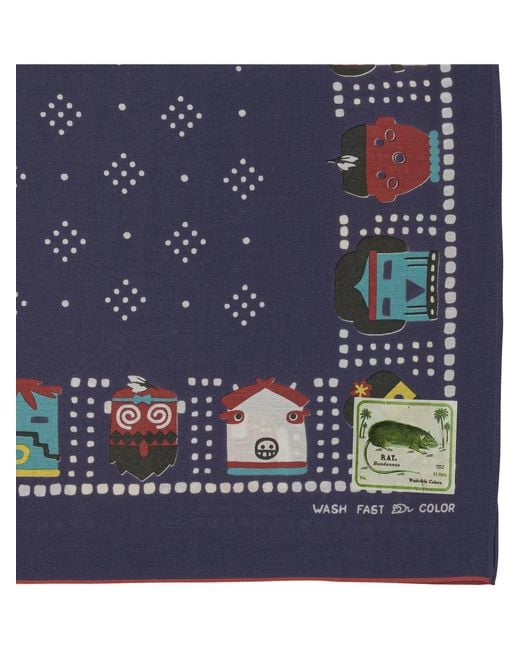 Kapital Blue "Kachina & Peckish Rainbowy" Scarf for men