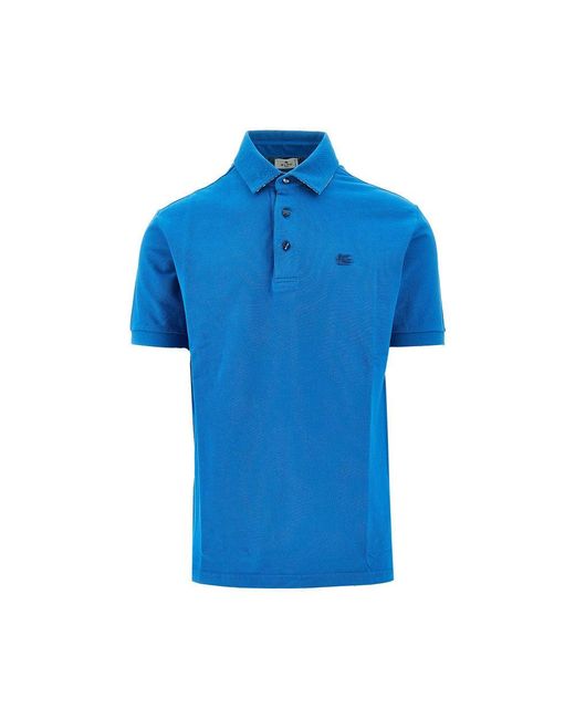 Etro Blue Piquet Polo Shirt With Pegaso Embroidery for men