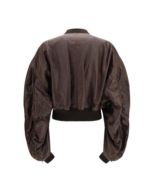 Rick Owens Brown Cropped Leather Bomber Jacket
