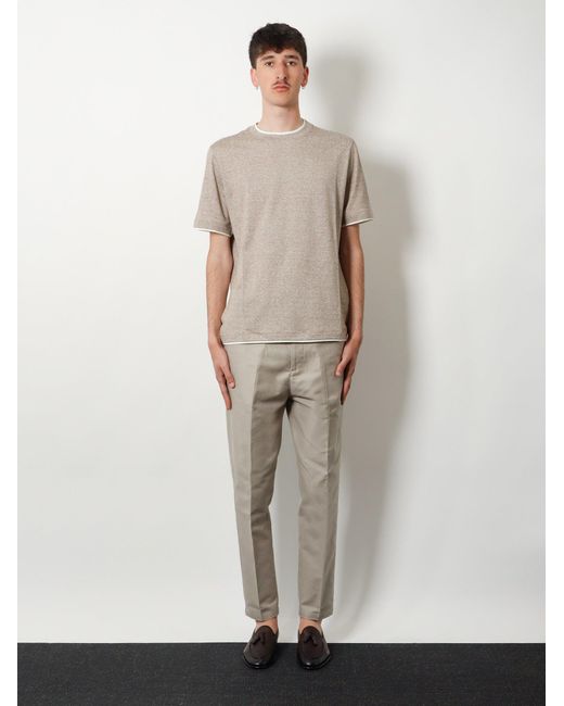 Brunello Cucinelli Gray Linen And Cotton T-Shirt for men