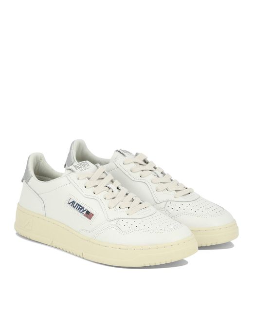 Autry White Sneakers Medalist Low In Pelle Bianco Argento