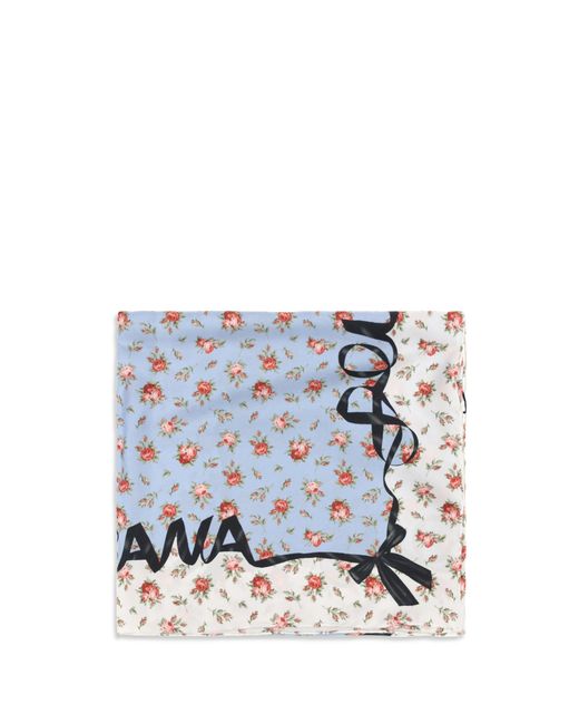 Dolce & Gabbana Blue Silk Scarf With Rose Print