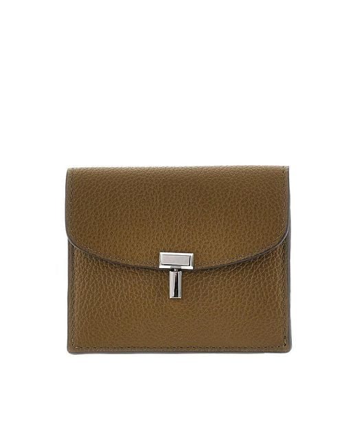 Totême Metallic Grained Leather 'T-Lock' Cardholder