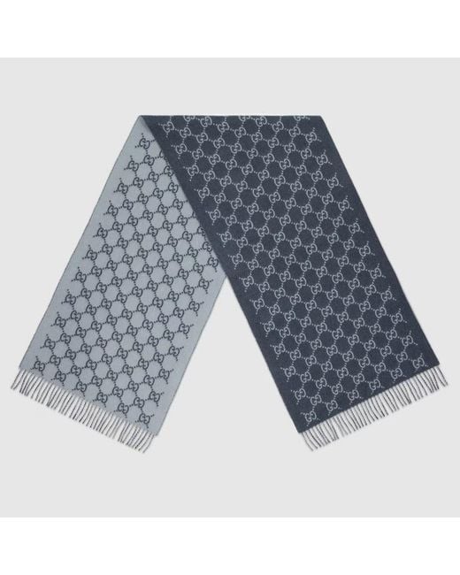 Gucci Blue Cashmere Scarf Gg for men