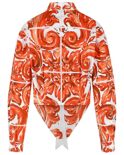 Dolce & Gabbana Orange Dolce & Gabbana Majolica Print Cotton Poplin Shirt
