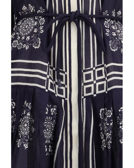ALÉMAIS Blue Banderra Floral Print Midi Shirt Dress Ink