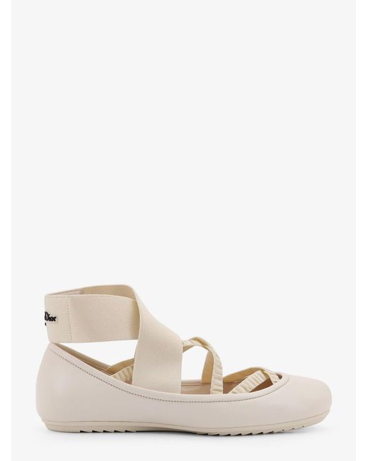 Women's Natural Dior Shade Leather Ballerinas With Elastic Bands