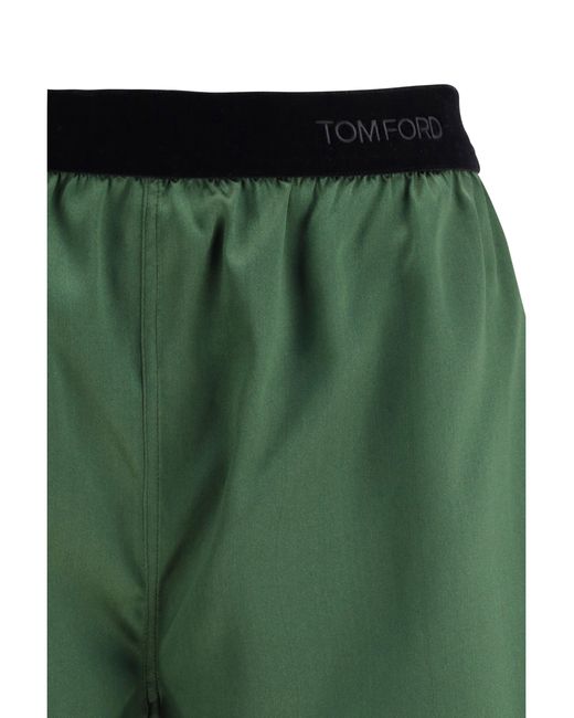 Tom Ford Green Stretch Silk Satin Pj Shorts