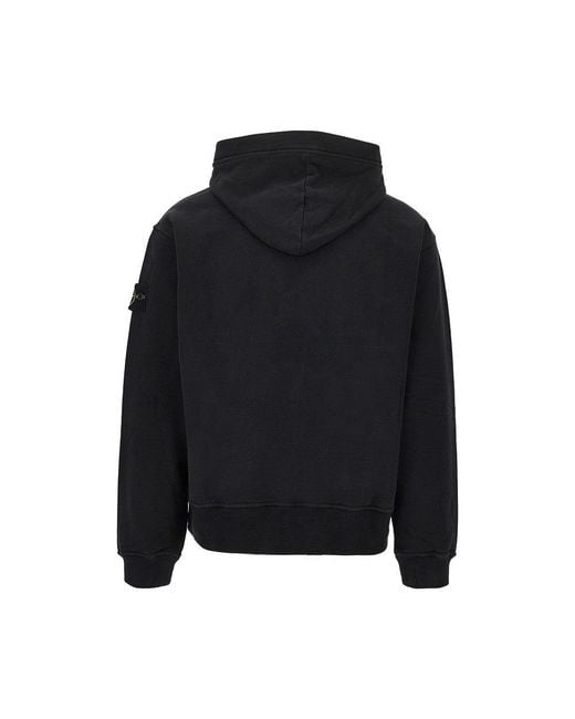 Stone Island Black Cotton French Terry Hoodie for men