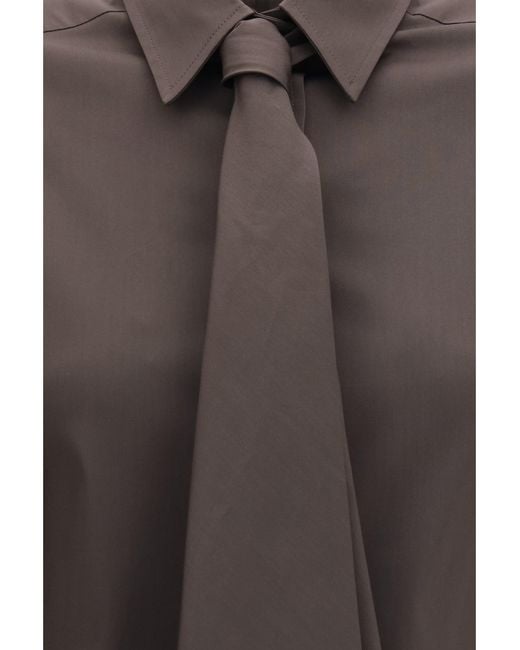 Brunello Cucinelli Gray Cotton Blend Shirt With Tie