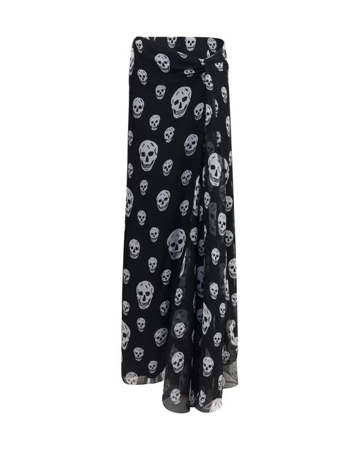 McQueen Black Skirt Draped Long Skull