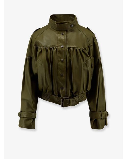 Chloé Green Crop Fit Leather Jacket
