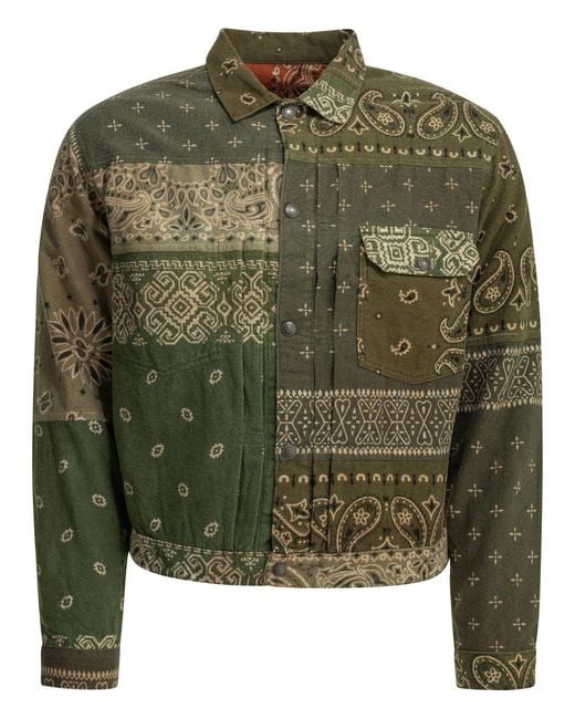Kapital Green Flannel Reversible Bandana Overshirt for men