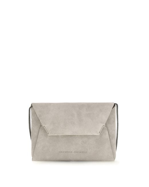 Brunello Cucinelli Gray Bc Duo Suede Clutch Bag