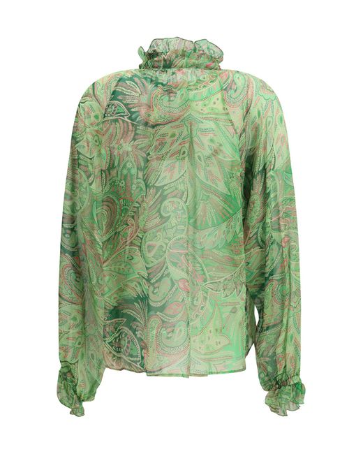 Etro Green Paisley Ruffled Shirt