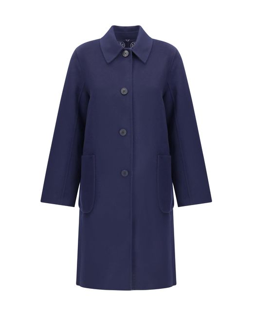 Women's Blue Coat Reversible Double-Face Wool
