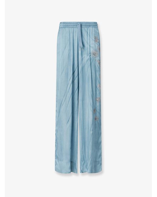 Pinko Blue Viscose Trousers With Adjustable Waistband