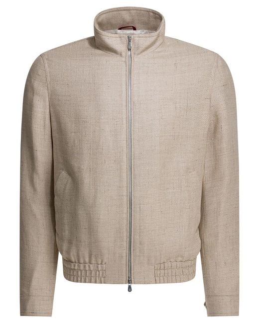 Brunello Cucinelli Brown Silk Linen And Wool Hopsack Jacket