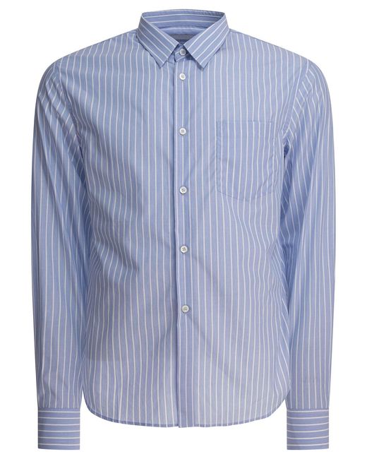 Prada Blue Striped Cotton Shirt for men