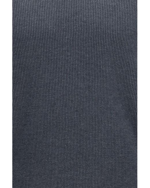 Brunello Cucinelli Blue Cotton Ribbed Polo for men