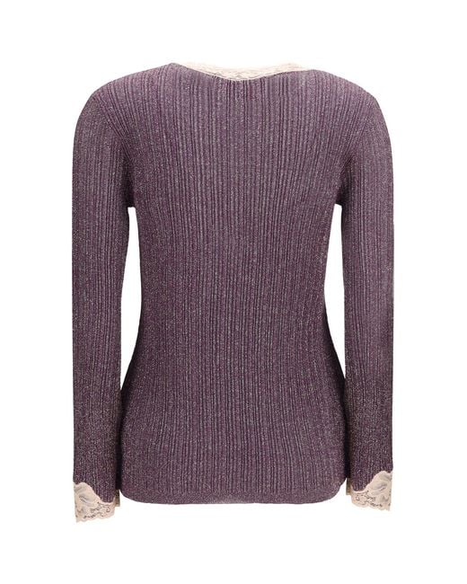 Valentino Purple Lurex Knit Cardigan With Lace