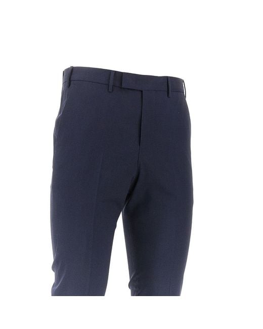 PT Torino Blue Stretch Wool Master Fit Pants for men