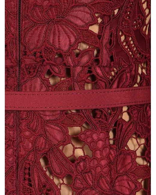 Self-Portrait Red Self Portrait Lace Midi Dress With Belt