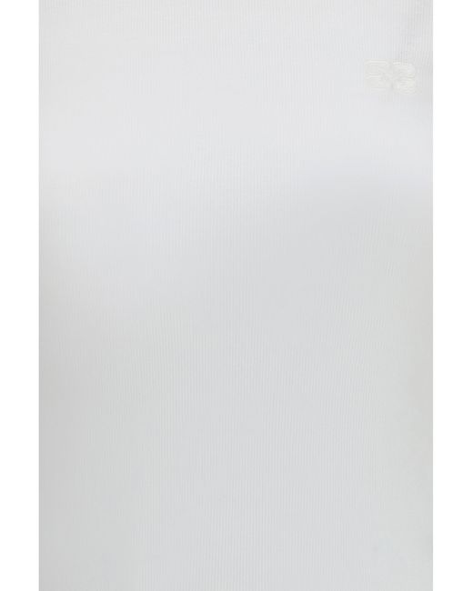 Ganni White Ribbed Cotton T-Shirt