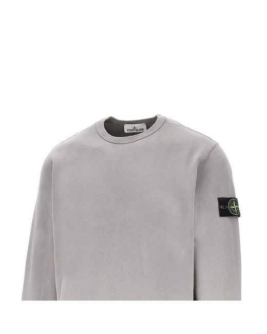 Stone Island Gray Crewneck Cotton Sweatshirt With Logo Badge for men