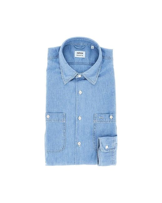 Aspesi Blue 'New C Slim' Cotton Denim Shirt for men