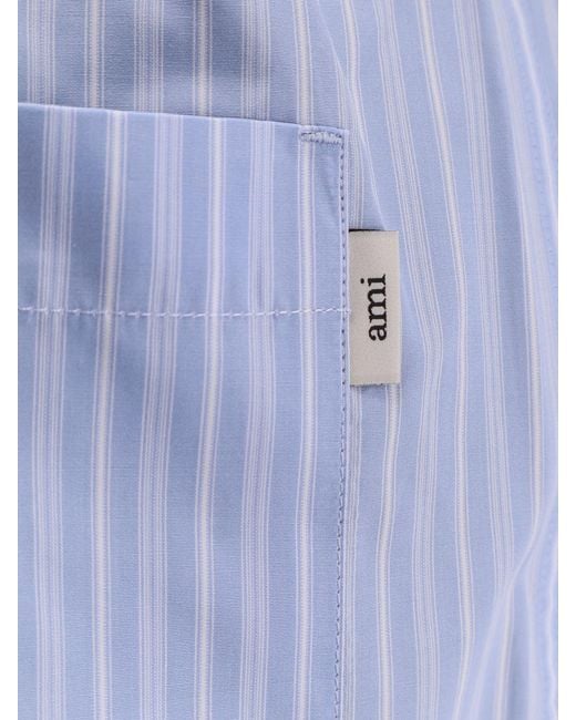 AMI Blue Cotton Bermuda Shorts With Striped Pattern for men
